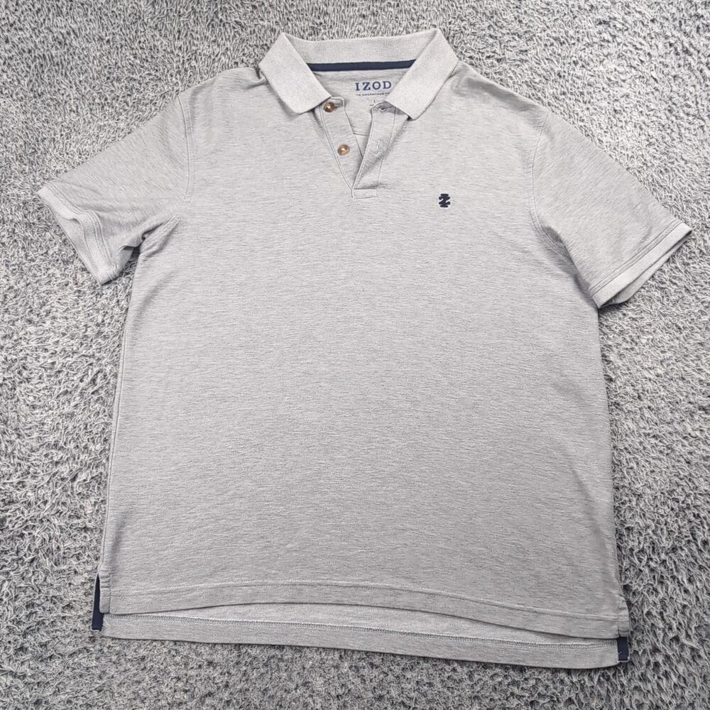 IZOD Shirt Men Large Gray Casual Polo Preppy Short Sleeve Normcore Button Collar - Picture 1 of 6
